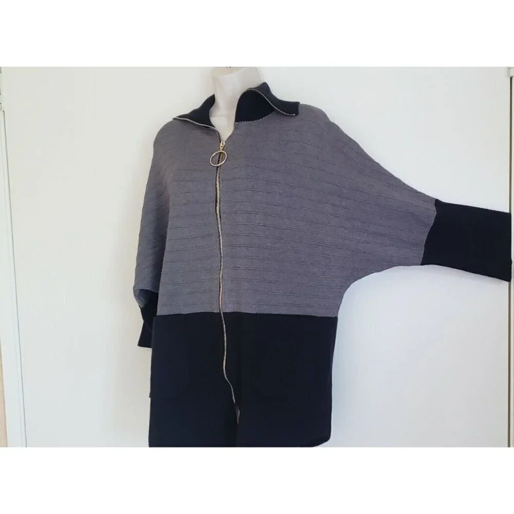 NWT ROMIMONA WOMEN'S BLACK GREY ZIPPER CLOSURE SWEATER TOP CARDIGAN SMALL - Picture 3 of 10